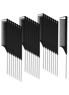 Patelai 30 Pieces Parting Comb For Braids Hair Rat Tail Comb Steel Pin Rat Tail Carbon Fiber Heat Resistant Teasing Combs With Stainless Steel Pintail (Black)  - Image 1