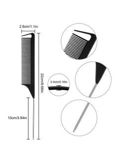 Patelai 30 Pieces Parting Comb For Braids Hair Rat Tail Comb Steel Pin Rat Tail Carbon Fiber Heat Resistant Teasing Combs With Stainless Steel Pintail (Black)  - Image 3