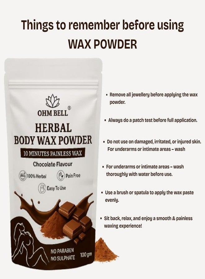 OHM BELL Chocolate Wax Powder for Painless & Quick Full Body Hair Removal for Women | 10-Min Formula - No Harmful Chemicals, Irritation, Skin Rashes or Side Effects - Legs, Underarms, Bikini & Sensitive Areas - 100gm - Image 2