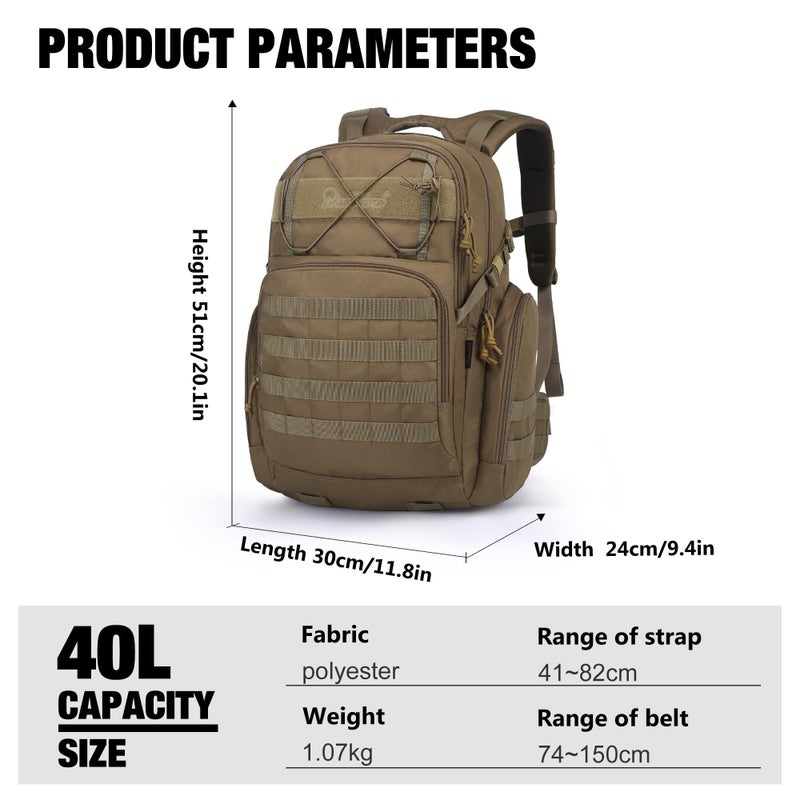 Mardingtop Military Tactical Backpack for Men 40L Molle Rucksack Assault Pack EDC Daypack for Hiking,Travel,Camping, Hunting - Image 3