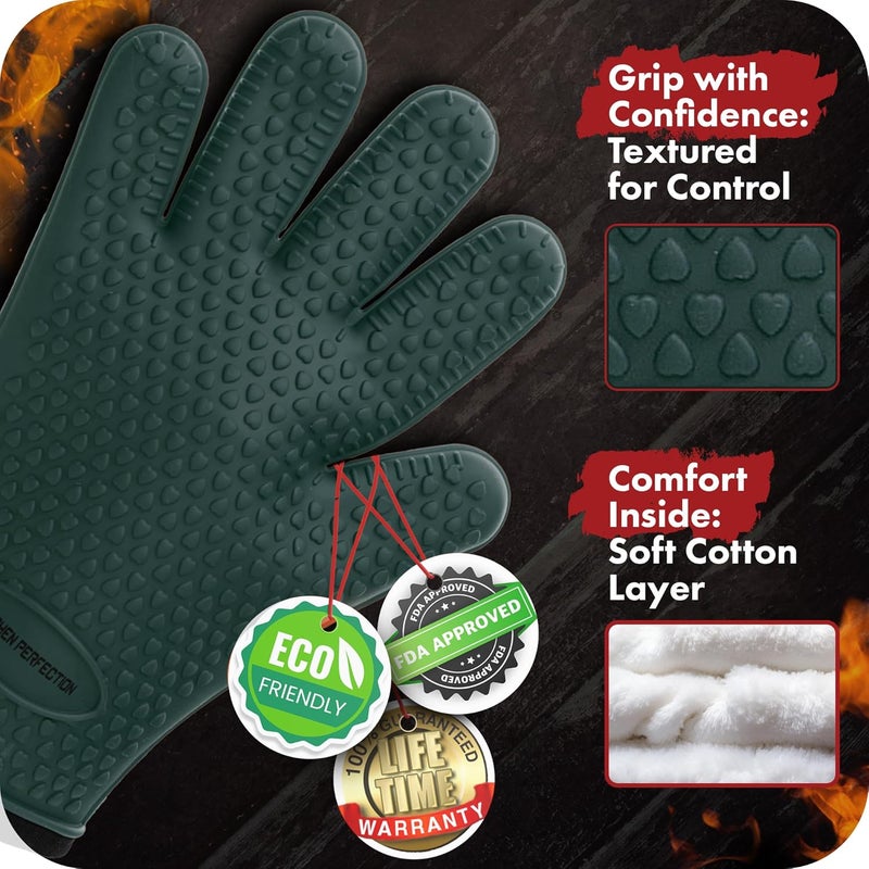 Kitchen perfection Silicone Smoker Oven Gloves -Extreme Heat Resistant BBQ Gloves -Handle Hot Food Right on Your Smoker Grill Fryer Pit|Waterproof Oven Mitts Grill Gloves |Superior Value Set+3 Bonuses - Image 3