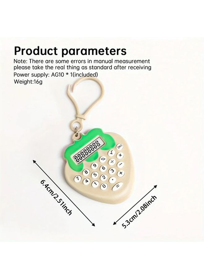 Novelty Mini Calculator Keychain Cartoon Strawberry Shaped Handheld Pocket Calculator With Button Battery Portable Electronic Device Rounded Corner Design Beige Color - Image 2