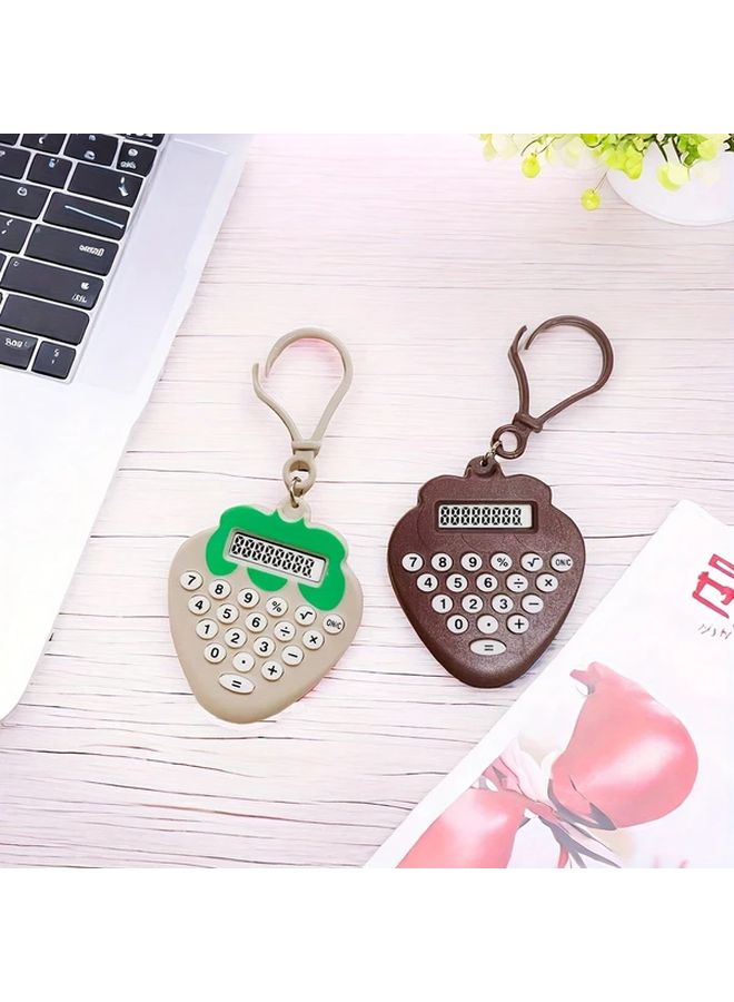 Novelty Mini Calculator Keychain Cartoon Strawberry Shaped Handheld Pocket Calculator With Button Battery Portable Electronic Device Rounded Corner Design Beige Color - Image 3