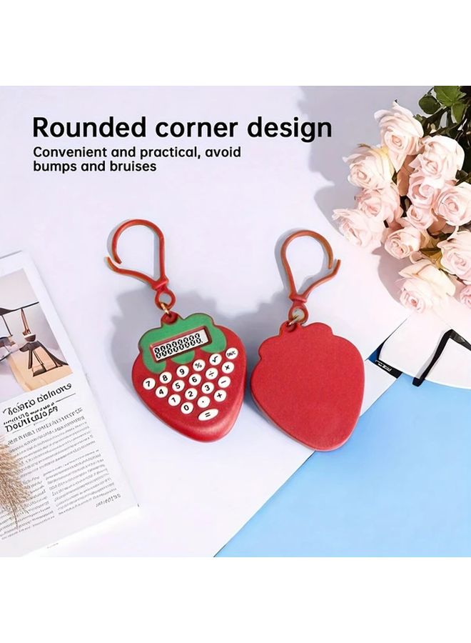 Novelty Mini Calculator Keychain Cartoon Strawberry Shaped Handheld Pocket Calculator With Button Battery Portable Electronic Device Rounded Corner Design Beige Color - Image 1