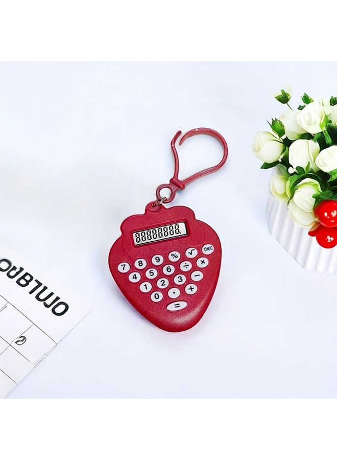Novelty Mini Calculator Keychain Cartoon Strawberry Shaped Handheld Pocket Calculator With Button Battery Portable Electronic Device Rounded Corner Design Beige Color - Image 4