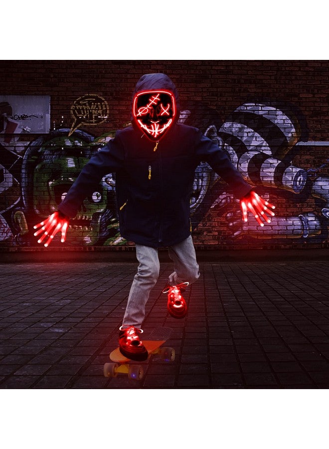 Camlinbo Camlinbo 3 Set Halloween LED Mask Light up Gloves with Shoelaces, Scary Glow in The Dark Mask Halloween Costume Party Adults Kids (Red)  - Image 4