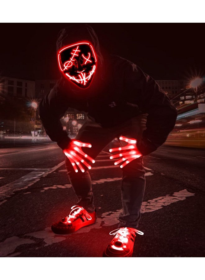 Camlinbo Camlinbo 3 Set Halloween LED Mask Light up Gloves with Shoelaces, Scary Glow in The Dark Mask Halloween Costume Party Adults Kids (Red)  - Image 5