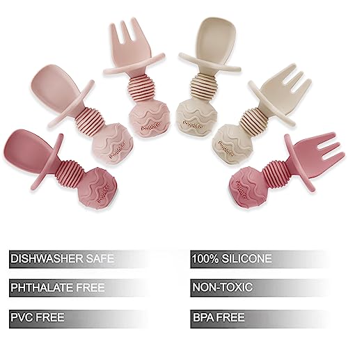 PandaEar 6 Pack Silicone Baby Spoons and Fork Feeding Set- Anti-Choke First Self Feeding Utensils for Baby Led Weaning Ages 3 Months -Pink - Image 5