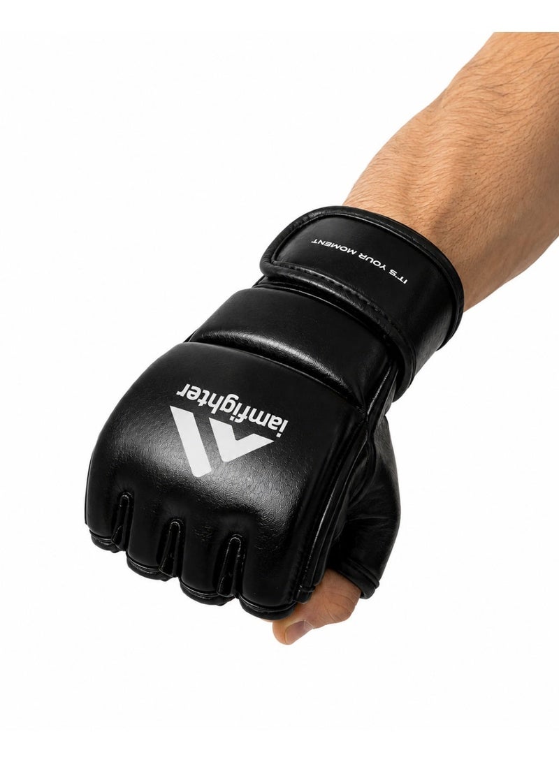iamfighter Sports MMA Gloves for Men & Women – PU Leather Half-Finger Grappling Gloves with Open Palm for Muay Thai, Kickboxing, Boxing, Sparring & Combat Training - Image 1