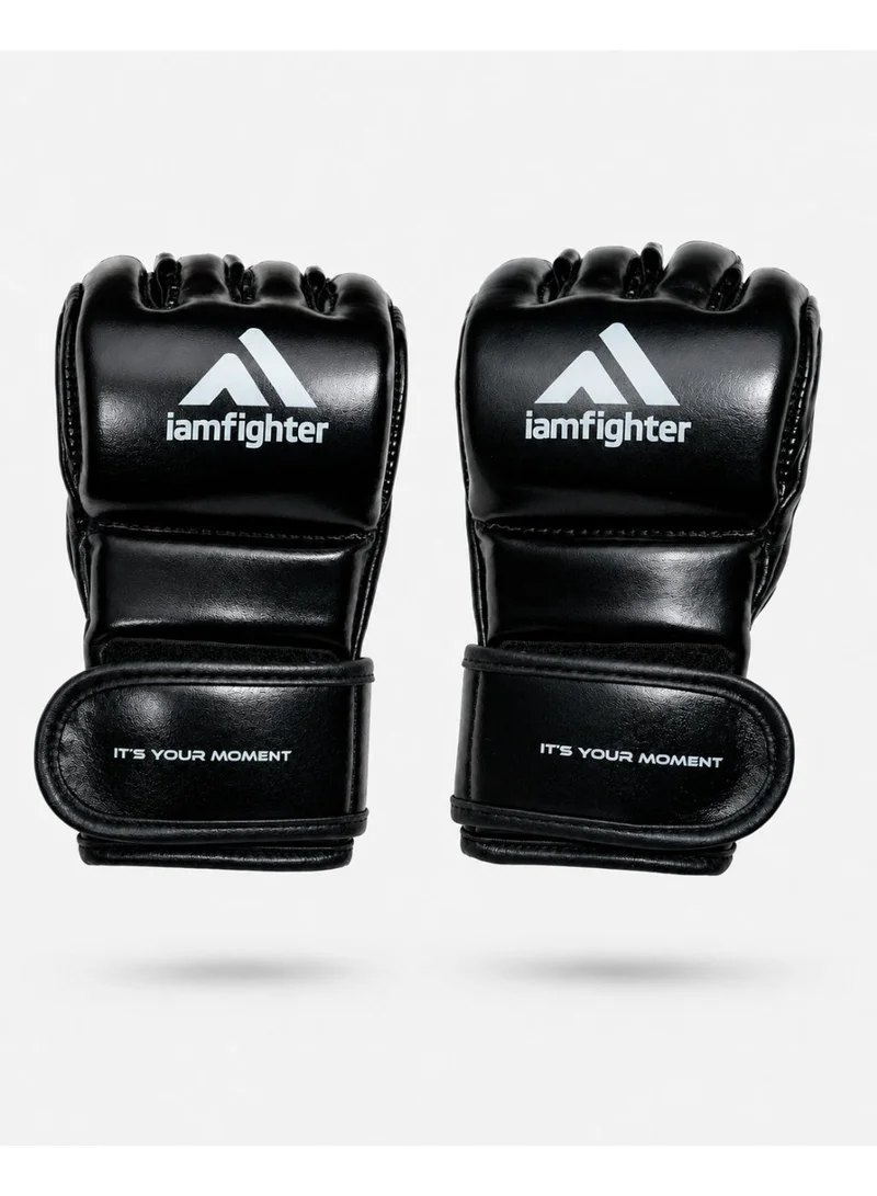 iamfighter Sports MMA Gloves for Men & Women – PU Leather Half-Finger Grappling Gloves with Open Palm for Muay Thai, Kickboxing, Boxing, Sparring & Combat Training