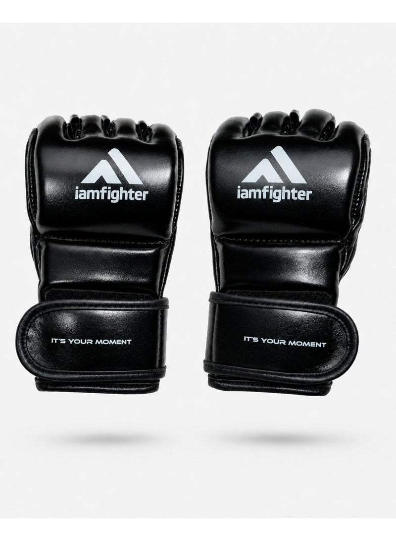 iamfighter Sports MMA Gloves for Men & Women – PU Leather Half-Finger Grappling Gloves with Open Palm for Muay Thai, Kickboxing, Boxing, Sparring & Combat Training - Image 2