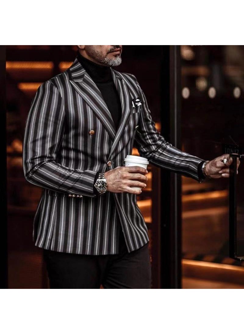Generic Mens Striped Casual Suit Jacket Black 