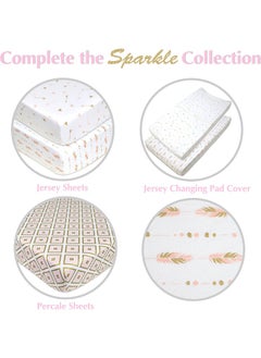 American Baby Company American Baby Company Printed 100% Cotton Knit Fitted Contoured Changing Table Pad Cover - Compatible with Mika Micky Bassinet, Sparkle Gold/Pink Feathers, for Boys and Girls  - Image 3