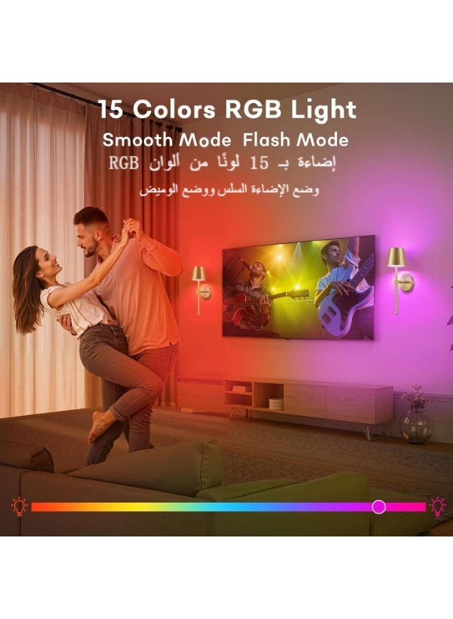 XICEN 2pcs Rechargeable Wall Light, 5200mAh Wireless Wall Sconce with RGB Rechargeable Bulbs, Remote Dimmable Timer, Touch Gold Wall Light for Bedroom Hallway Stairwell - Image 3