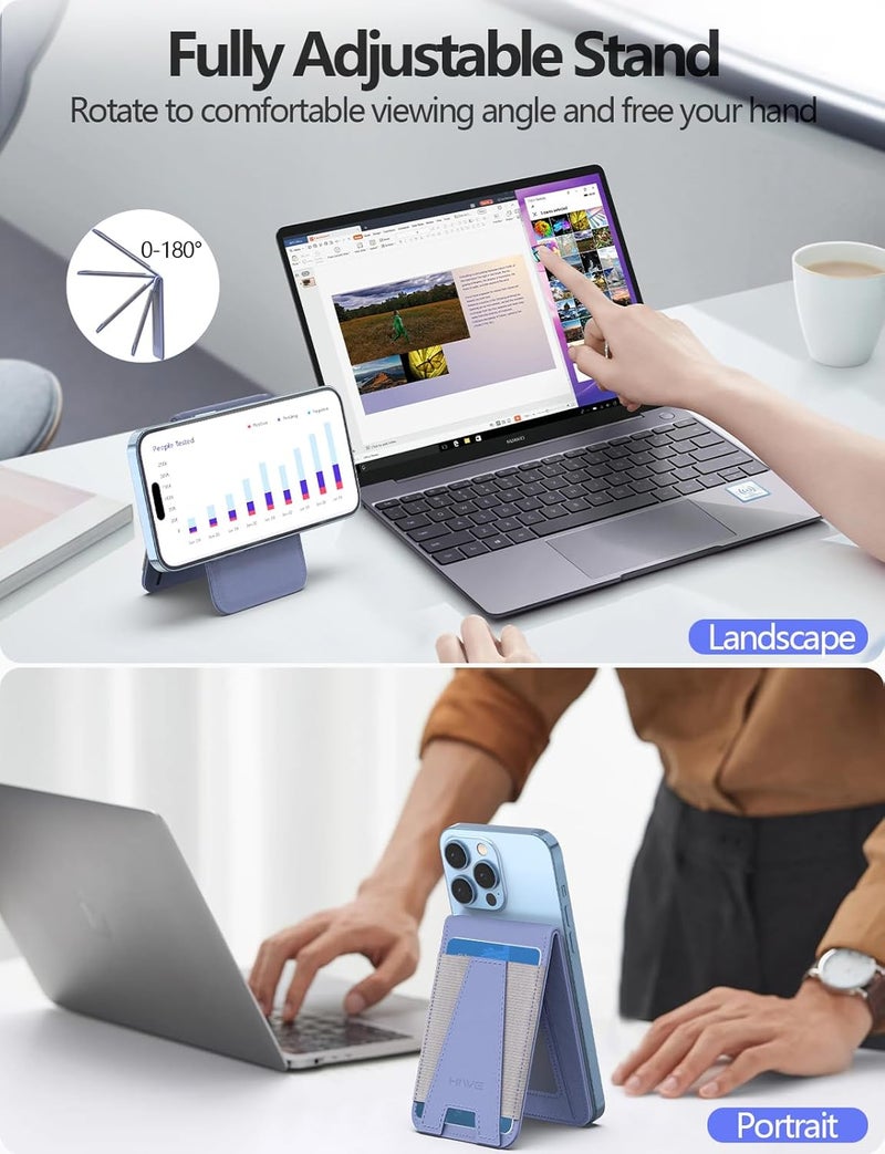 هاي وي محفظة المغناطيسية Magsafe، محفظة مغناطيسية مع حامل قابل للتعديل، حامل محفظة Magsafe على شكل برج إيفل لأجهزة iPhone 16/16 Pro/15/14/13/12، نافذة مفتوحة للبطاقة الشخصية، حامل لـ 8 بطاقات، جلد نباتي، أرجواني - Image 2