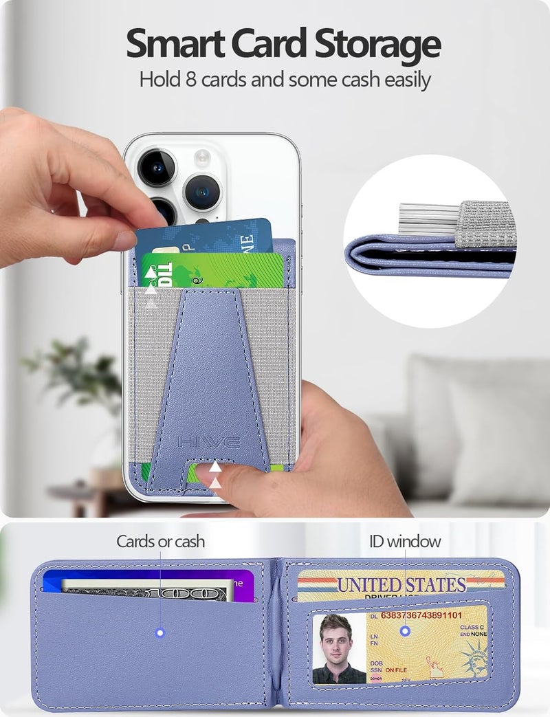 هاي وي محفظة المغناطيسية Magsafe، محفظة مغناطيسية مع حامل قابل للتعديل، حامل محفظة Magsafe على شكل برج إيفل لأجهزة iPhone 16/16 Pro/15/14/13/12، نافذة مفتوحة للبطاقة الشخصية، حامل لـ 8 بطاقات، جلد نباتي، أرجواني - Image 4
