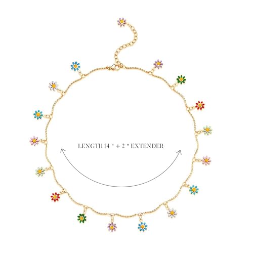 Fettero Cute Choker Necklace for Women Colorful Daisy Flower Choker Cute Chain Choker Necklace Delicate Fashion Gold-Plated Dainty Simple Necklace for Women Jewelry Gifts - Image 4