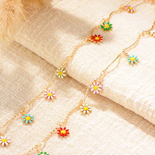 Fettero Cute Choker Necklace for Women Colorful Daisy Flower Choker Cute Chain Choker Necklace Delicate Fashion Gold-Plated Dainty Simple Necklace for Women Jewelry Gifts - Image 5