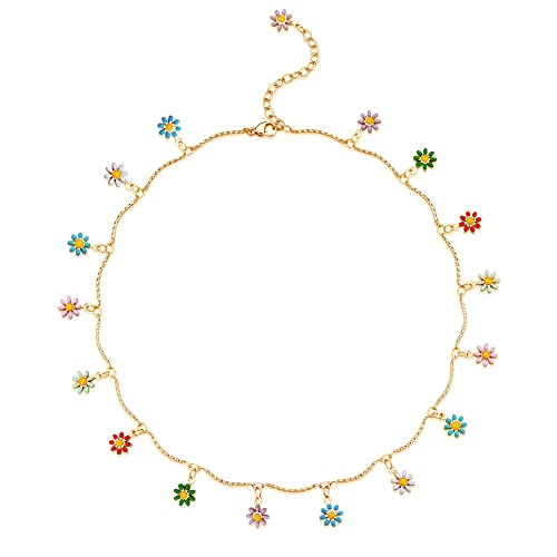 Fettero Cute Choker Necklace for Women Colorful Daisy Flower Choker Cute Chain Choker Necklace Delicate Fashion Gold-Plated Dainty Simple Necklace for Women Jewelry Gifts - Image 1