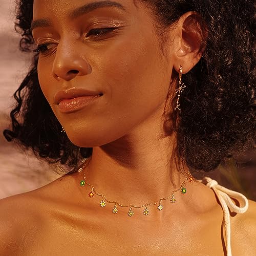 Fettero Cute Choker Necklace for Women Colorful Daisy Flower Choker Cute Chain Choker Necklace Delicate Fashion Gold-Plated Dainty Simple Necklace for Women Jewelry Gifts - Image 2