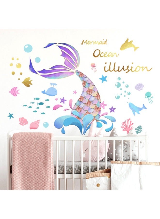 Cartoon Mermaid Tail, Bubble and Spray Wall Sticker for Children's Room and Kindergarten - Image 1