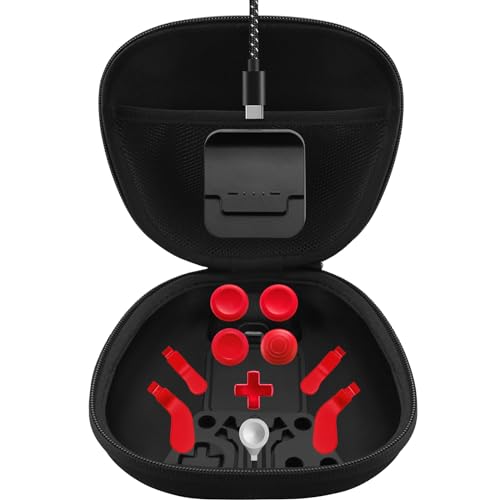 BSUZUN Complete Component Pack for Xbox Elite Controller Series 2 - Accessories Includes 1 Controller Carrying Case, 1 Charging Dock, 4 Thumbsticks, 4 Paddles, 1 Adjustment Tool and 1 Charging Cable(RED) - Image 1