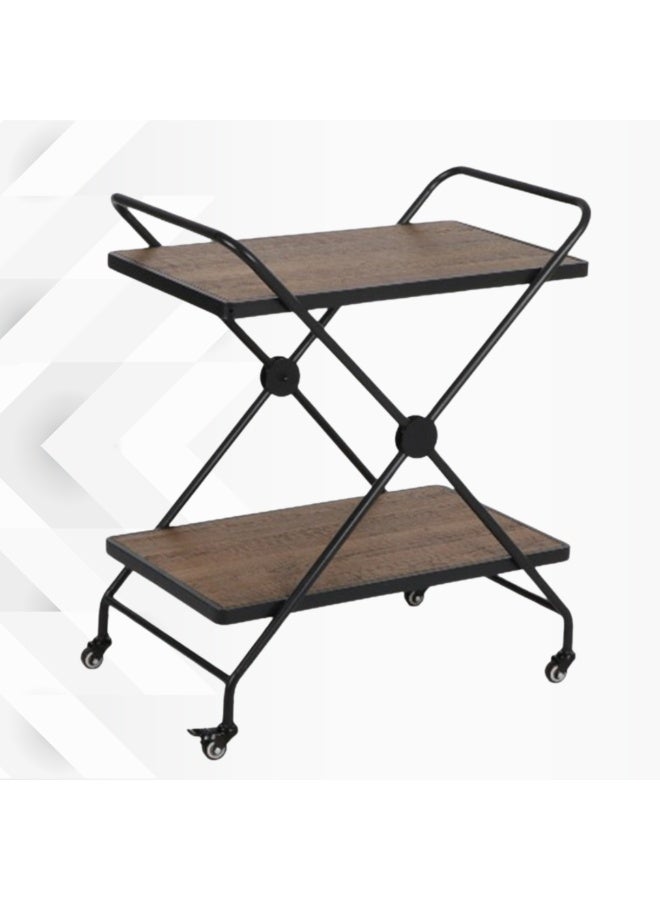 بكسل للأثاث عربة تقديم الضيافة للشاي والقهوة متحركة رفين مستطيلة من بكسل الأثاث, بني - Image 1