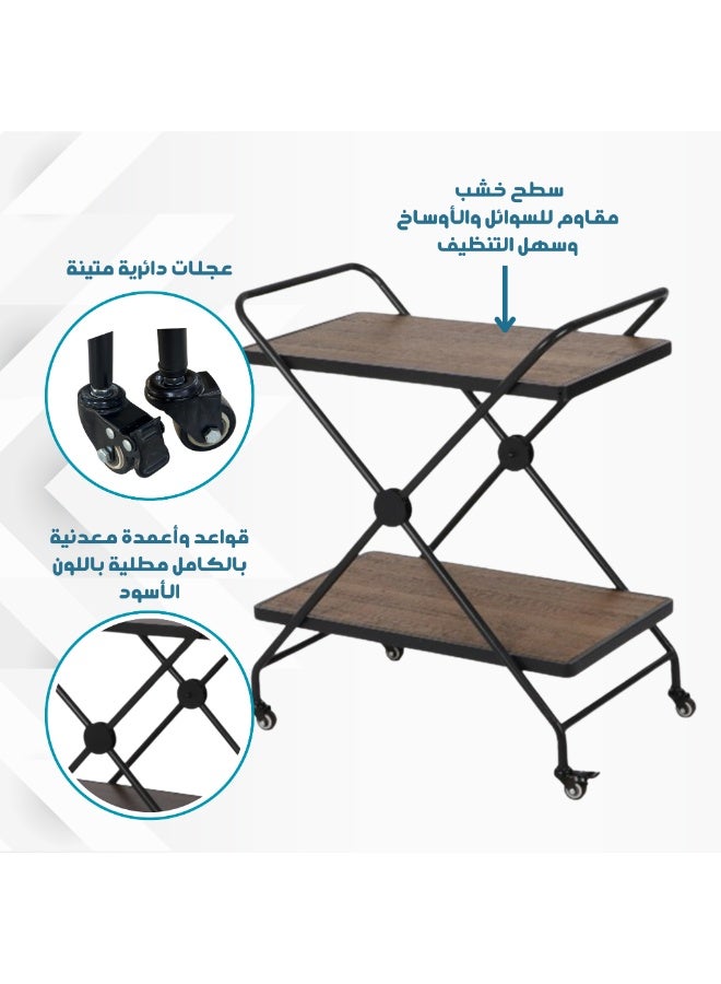 بكسل للأثاث عربة تقديم الضيافة للشاي والقهوة متحركة رفين مستطيلة من بكسل الأثاث, بني - Image 2