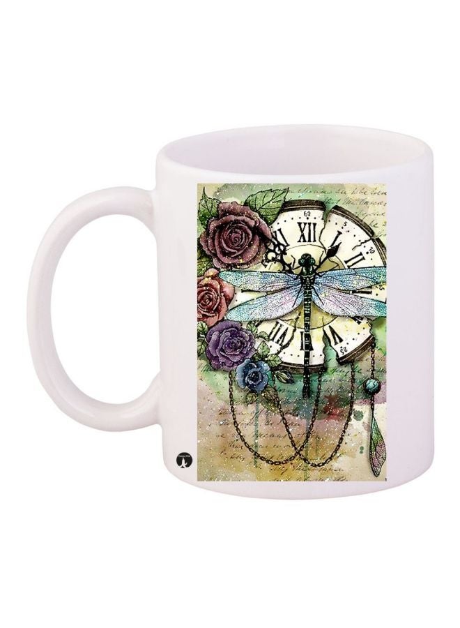 RYN Floral Printed Coffee Mug White/Green/Beige 11ounce