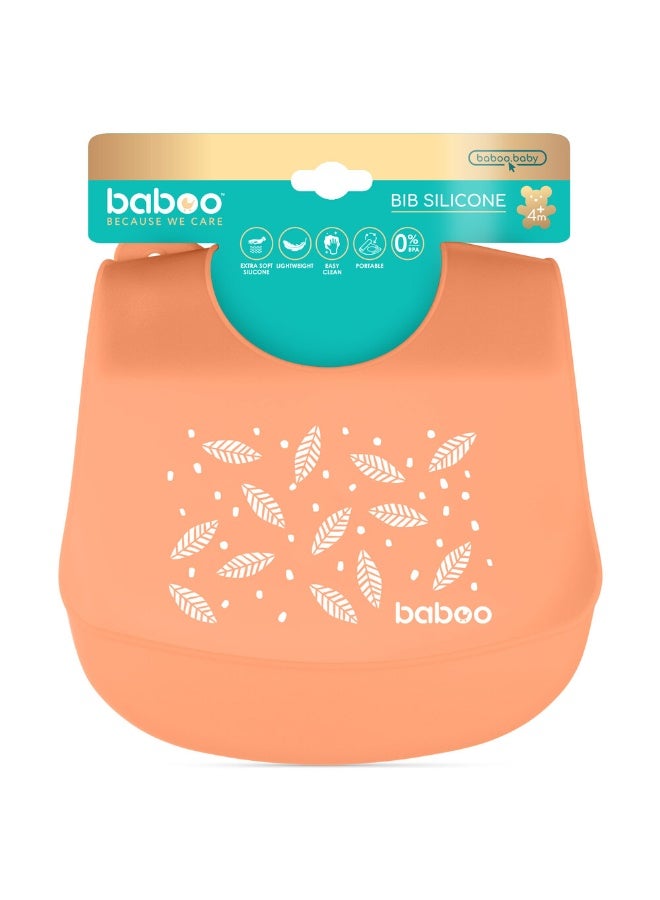 Baboo Baby Silicone Waterproof Bibs for babies and toddler with 6 Adjustable Neckline Buttons | Baby Feeding Bib for infants with Reusable, Easy Cleaning Bibs for Boys and Girls 4 Month Up  (Peachy Keen) - Image 1