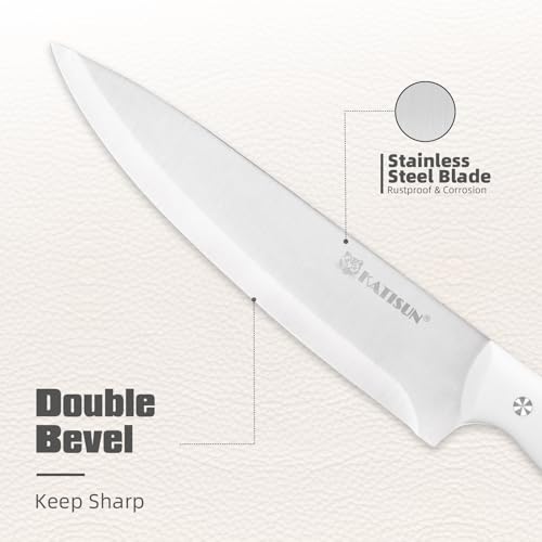 KATISUN 15-Piece White Kitchen Knife Set with Built-in Sharpening Stone, Ergonomic Triple Rivet Fixed Handles, Dishwasher Safe - Image 3