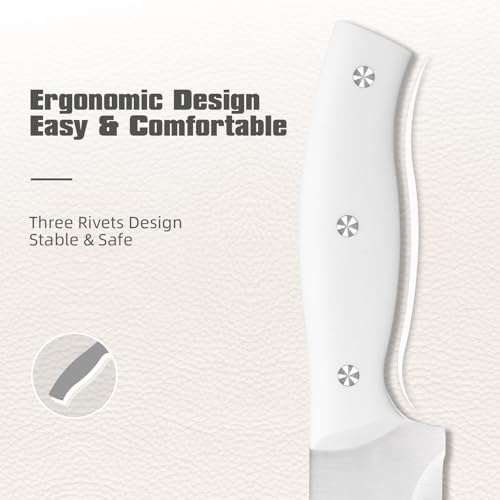 KATISUN 15-Piece White Kitchen Knife Set with Built-in Sharpening Stone, Ergonomic Triple Rivet Fixed Handles, Dishwasher Safe - Image 5
