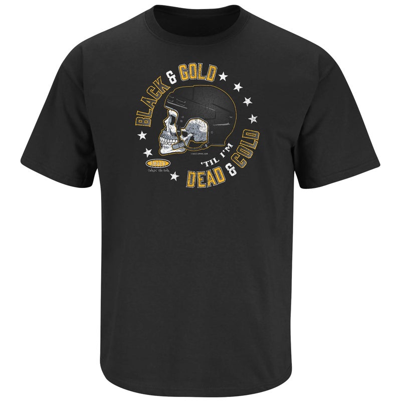Smack Apparel Boston Hockey Fans. Black & Gold Until I'm Dead and Cold. Black T-Shirt (Sm-5X) (Short Sleeve, Medium) - Image 1