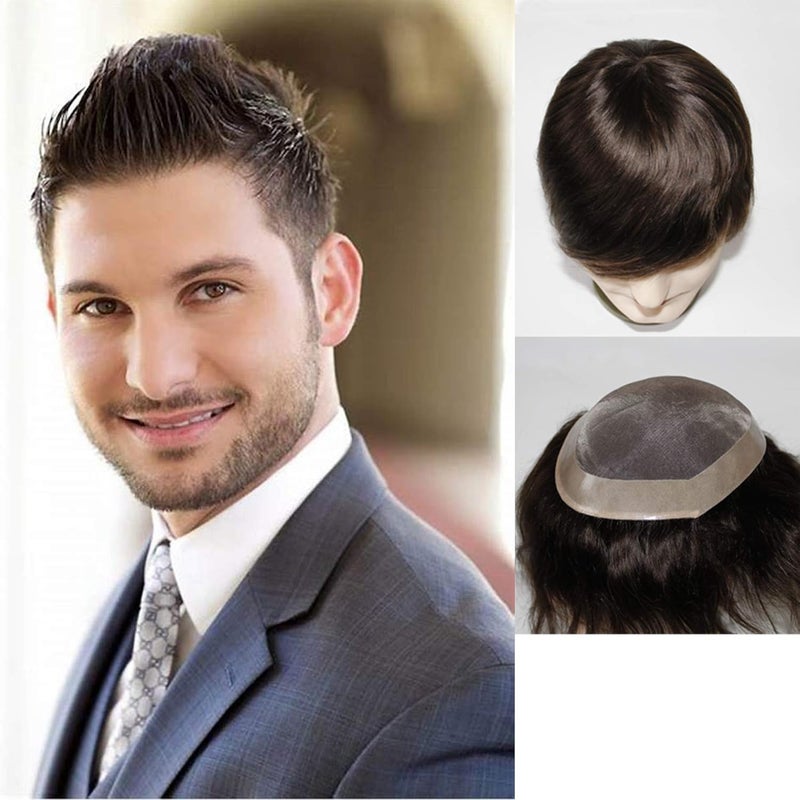 Wigs for Men Hair Loss Real Hair Toupee Mono Lace Systems Size 7x9 Inch Color 3