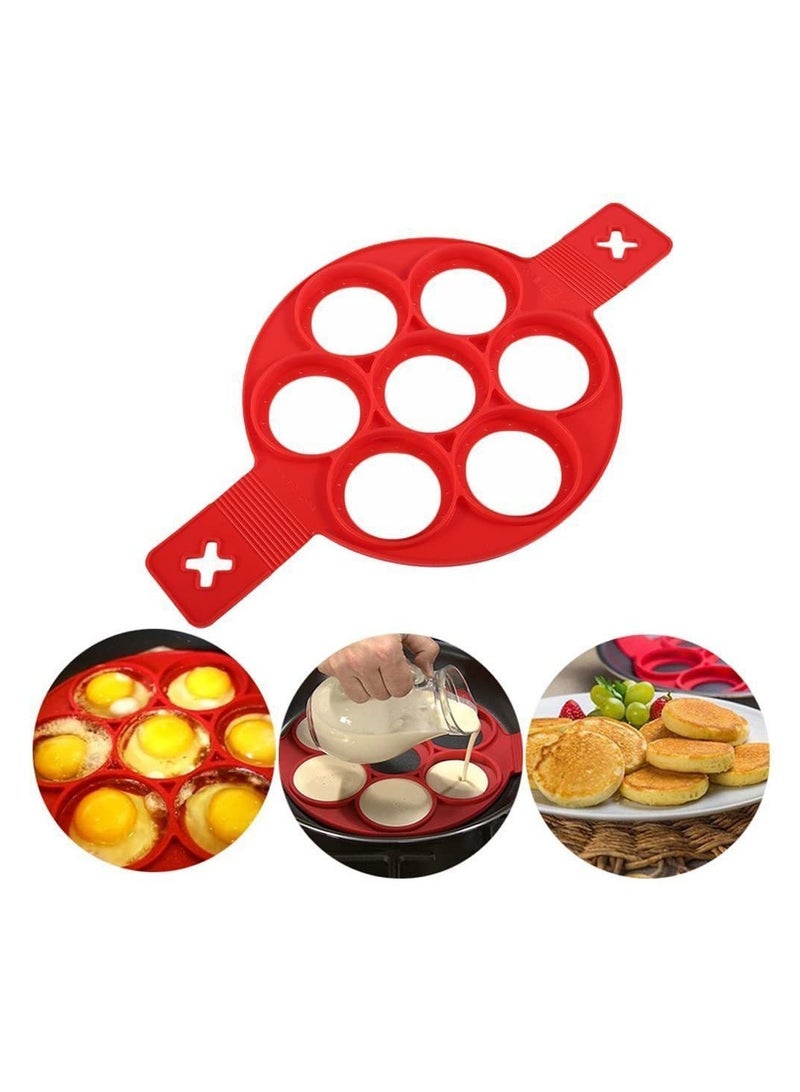 7 Slot Pancake Making Mold Reusable Silicone Fried Egg Mould Ring Kitchen DIY Cooking Baking Tools Pancake Maker With Heat-resistant Handle - Image 1