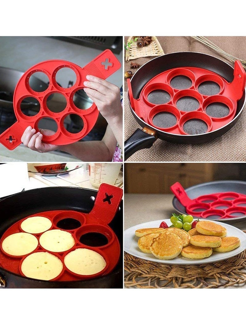 7 Slot Pancake Making Mold Reusable Silicone Fried Egg Mould Ring Kitchen DIY Cooking Baking Tools Pancake Maker With Heat-resistant Handle - Image 2