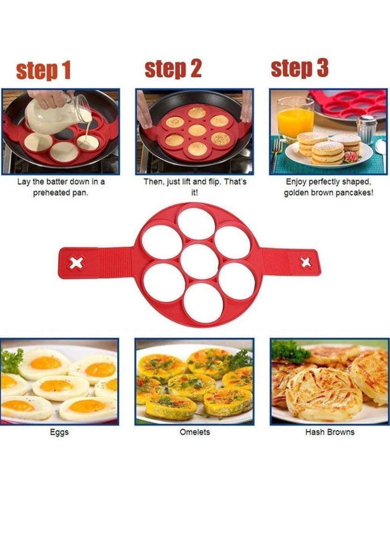 7 Slot Pancake Making Mold Reusable Silicone Fried Egg Mould Ring Kitchen DIY Cooking Baking Tools Pancake Maker With Heat-resistant Handle - Image 3