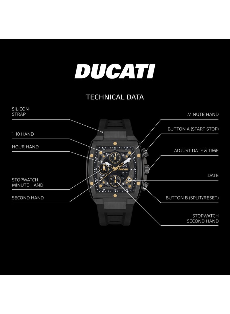 Ducati DT008 Gents Chronograph Watch – Gun Dial, Screw-Detail Case, 40mm Silicone Strap, Multi-Layered Design, Water Resistant 50M, Bold & Rugged - Image 4