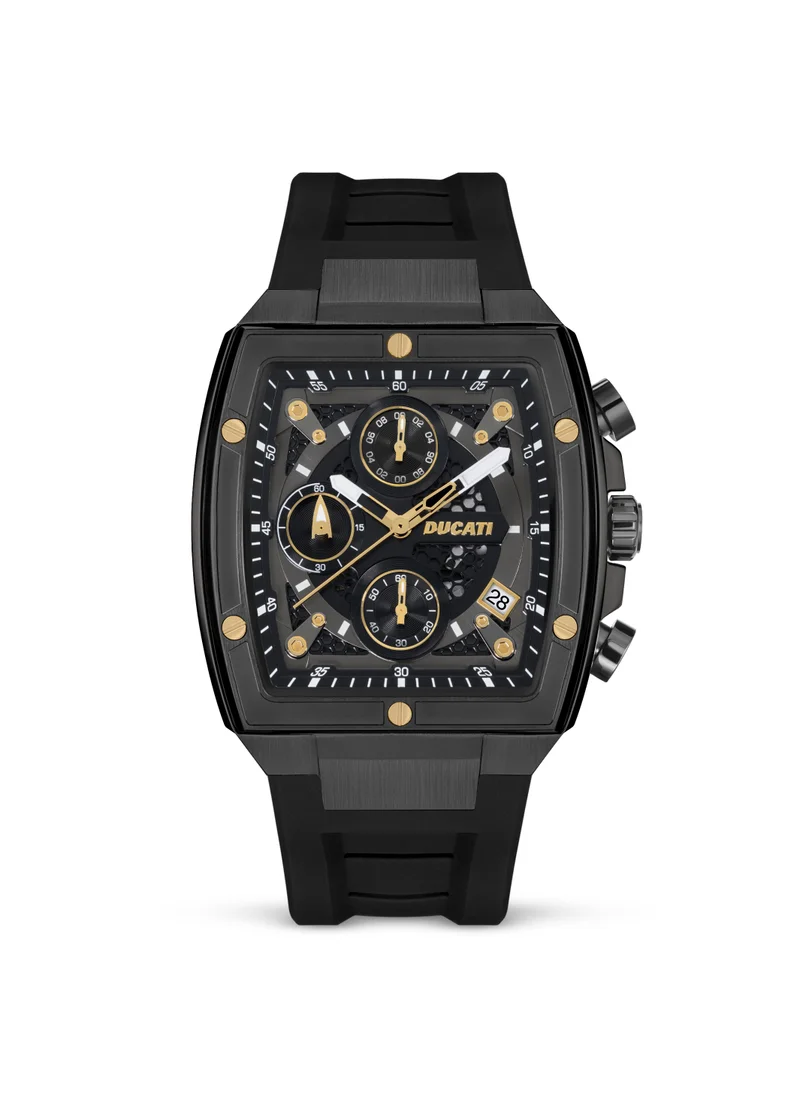 Ducati Ducati DT008 Gents Chronograph Watch – Gun Dial, Screw-Detail Case, 40mm Silicone Strap, Multi-Layered Design, Water Resistant 50M, Bold & Rugged