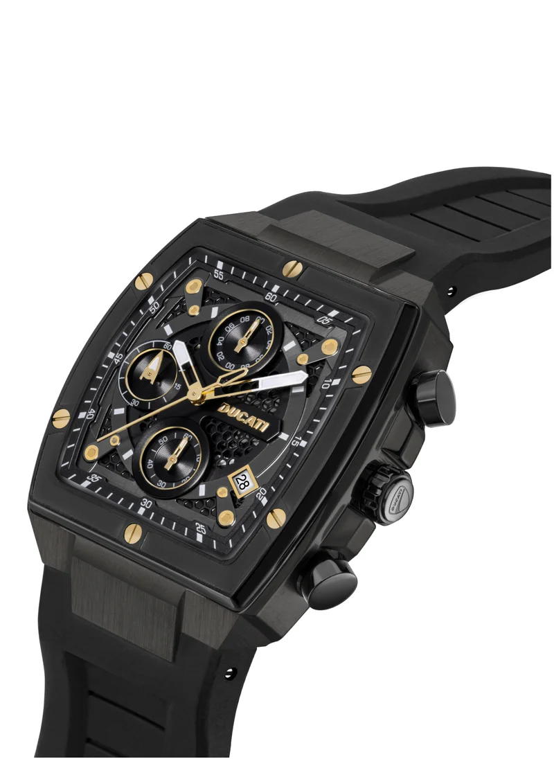 Ducati Ducati DT008 Gents Chronograph Watch – Gun Dial, Screw-Detail Case, 40mm Silicone Strap, Multi-Layered Design, Water Resistant 50M, Bold & Rugged