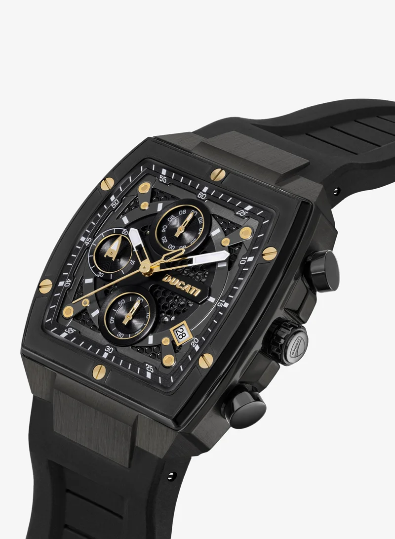 Ducati Ducati DT008 Gents Chronograph Watch – Gun Dial, Screw-Detail Case, 40mm Silicone Strap, Multi-Layered Design, Water Resistant 50M, Bold & Rugged