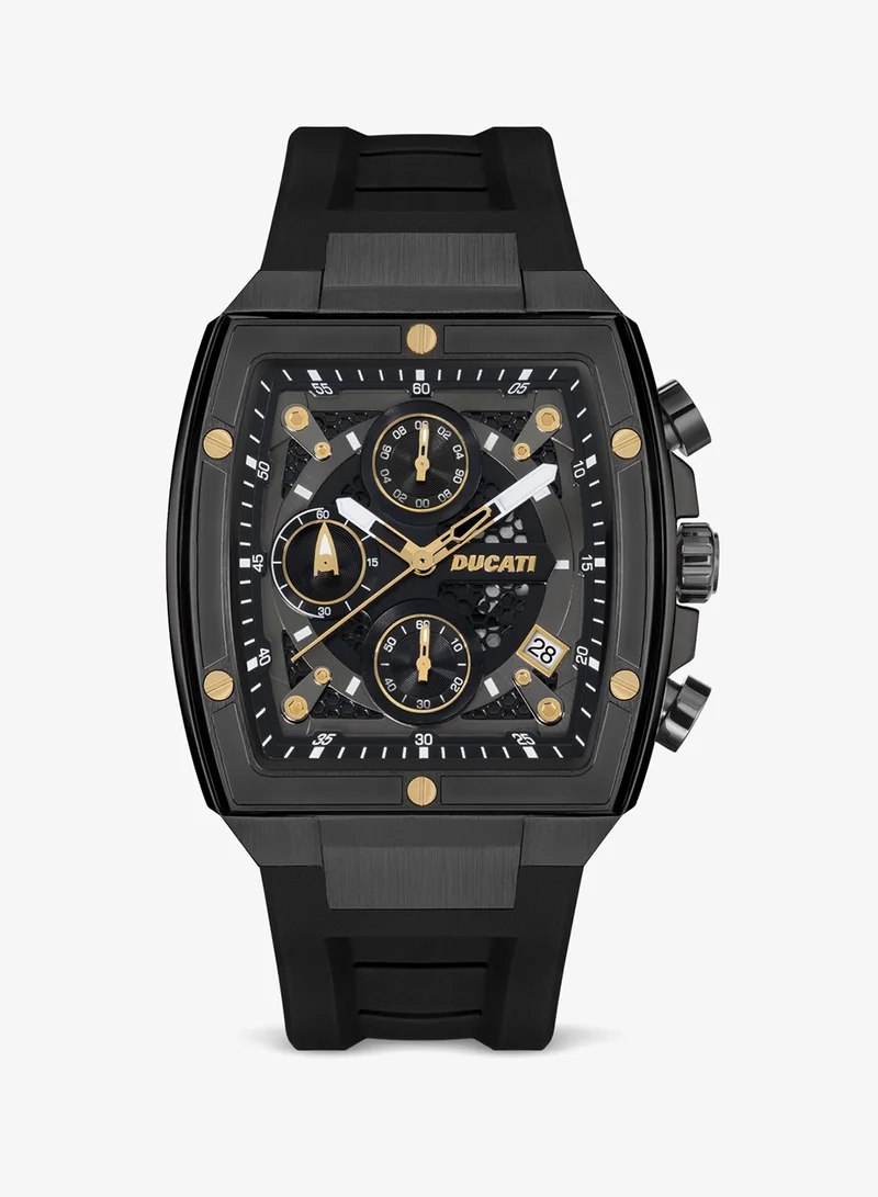 Ducati Ducati DT008 Gents Chronograph Watch – Gun Dial, Screw-Detail Case, 40mm Silicone Strap, Multi-Layered Design, Water Resistant 50M, Bold & Rugged