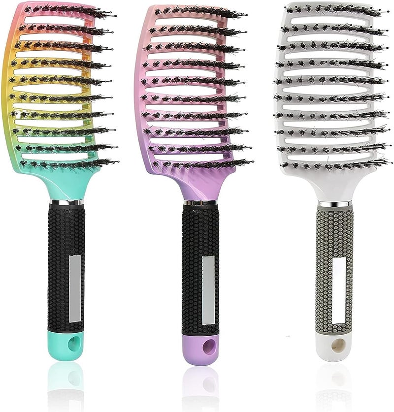 Hair Brush 3 Pcs Curly Hair Brush Comb Boar Bristle Paddle Hairbrush Boar Bristle Paddle Hairbrush for Women Detangling Thick Hair Vented For Faster Drying Soft Massage Hair Comb