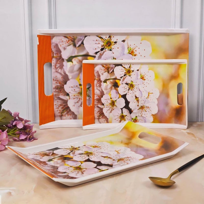 UPC PREMIUM HOUSEWARE U.P.C Serving Tray Set- Handcrafted & Hand-Painted for Kitchen/Table & Home Decor/Dinning/Gifts/Restaurants/Living Room/Coffee Table (Set of 3 Trays) (SY-VIL009) - Image 1