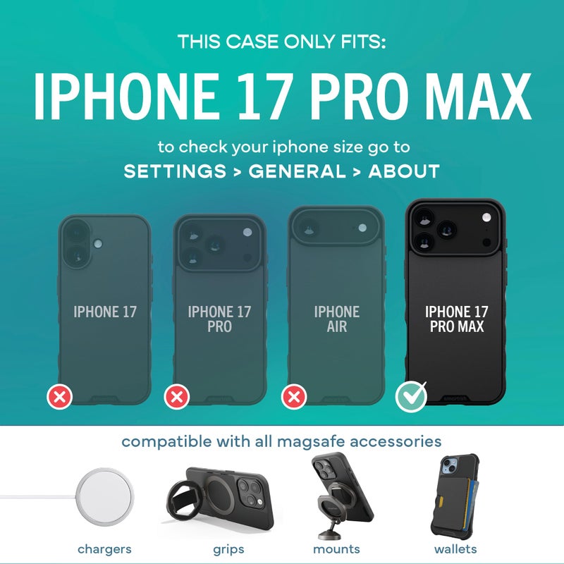 SmartishÂ® iPhone 17 Pro Max MagSafe Case - Gripmunk w/Camera Control Protection, Magnetic Slim Case [Lightweight + Protective] Thin Grip w/Microfiber Lining for iPhone 17 Pro Max - Black Tie Affair - Image 5