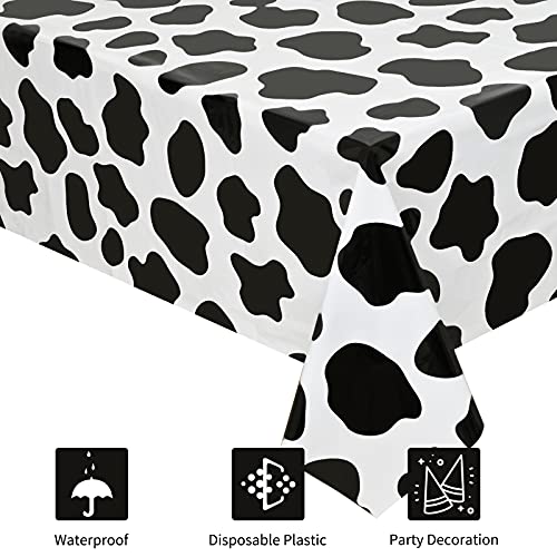 Lecferrarc 2 Pcs Cow Print Tablecloth Cow Plastic Table Cover 87 x 51 Inches Farm Animal Party Tablecovers for Birthday Party Supplies - Image 3
