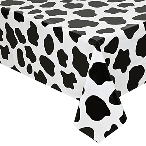 Lecferrarc 2 Pcs Cow Print Tablecloth Cow Plastic Table Cover 87 x 51 Inches Farm Animal Party Tablecovers for Birthday Party Supplies - Image 1