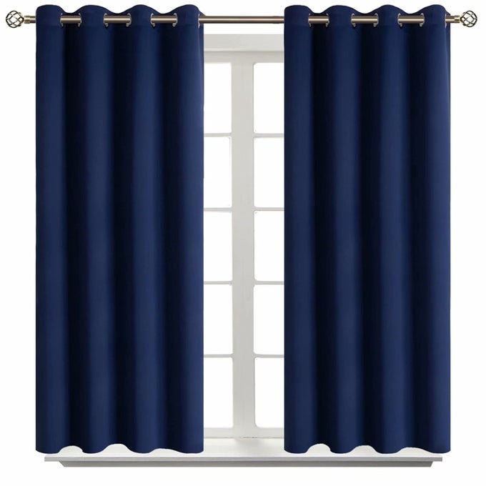 BLACKOUT CURTAINS FOR LIVING ROOM GROMMET THERMAL INSULATED ROOM DARKENING CURTAINS FOR BEDROOM SET OF 2 PANELS 52 X 45 INCH NAVY BLUE
