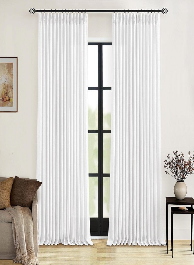 TWODRAPES Pleated Linen White Curtains 96 Inches Long 2 Panels Set for Living Room Bedroom Neutral Farmhouse Cotton Linen Blend Back Tab Memory Shape Pinch Pleat Ceiling to Floor Window Curtain Snow White 8 Ft - Image 1