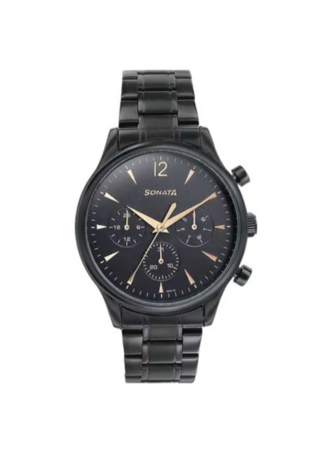 Sonata 77146NM01 Men’s Watch – Multifunction Black Dial, Black Stainless Steel Bracelet, Quartz Movement - Image 1